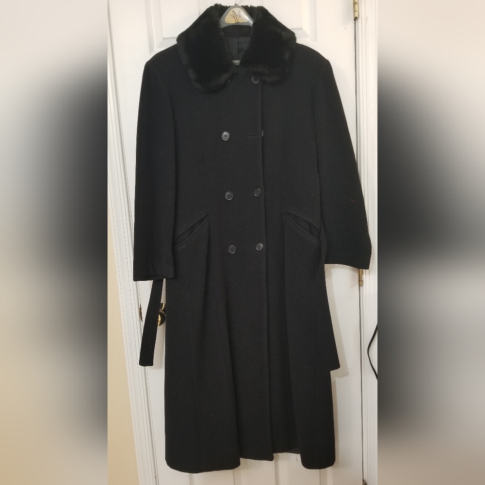 Long, black, double breasted, Large size wool coat